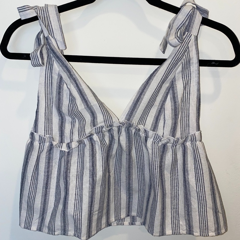 Blue & Creme Cropped Triangle Tank w/ Tied Straps